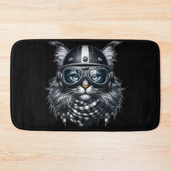 Item preview, Biker Maine Coon Cat In Cool Helmet designed and sold by TomFrontierArt.