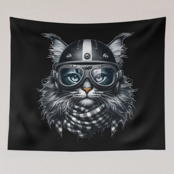 Item preview, Biker Maine Coon Cat In Cool Helmet designed and sold by TomFrontierArt.