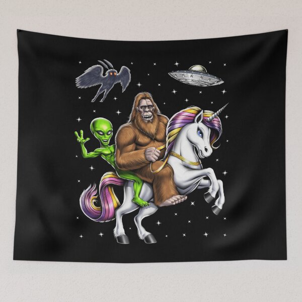 Item preview, Cryptids Bigfoot Alien Riding Unicorn designed and sold by underheaven.