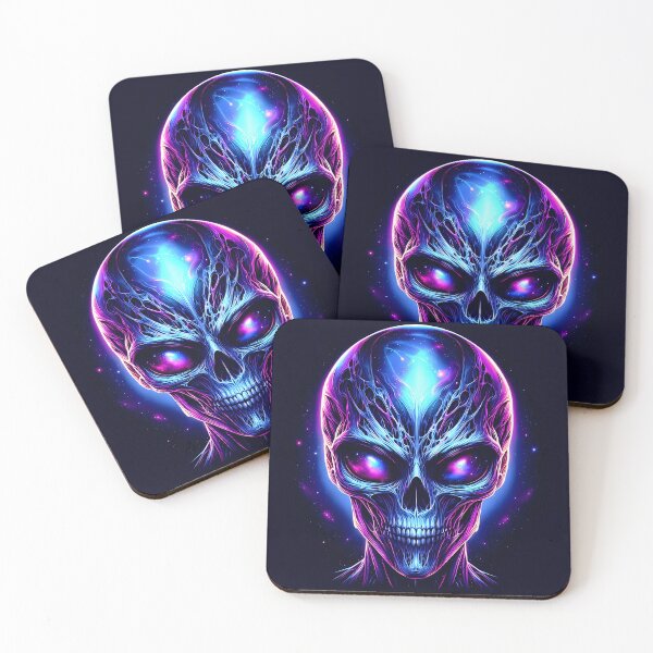 Item preview, Neon Alien Skull Art with Futuristic Glow designed and sold by ZetaDream.