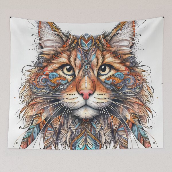 Item preview, Maine Coon cat portrait Southwest Style designed and sold by CattyCornerPOD.