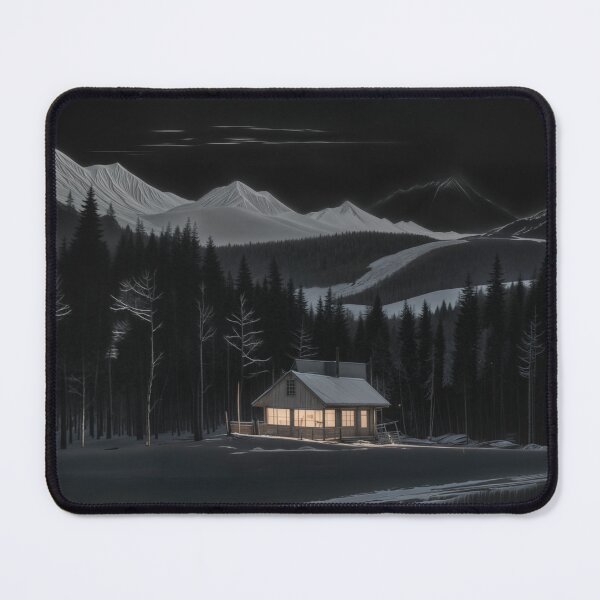 Item preview, Illuminated hut in snowy mountain landscape at night designed and sold by Thomas-Arts.