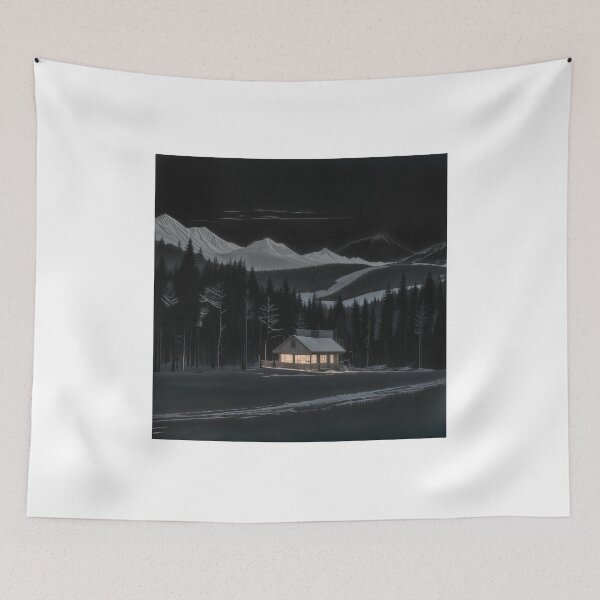 Item preview, Illuminated hut in snowy mountain landscape at night designed and sold by Thomas-Arts.