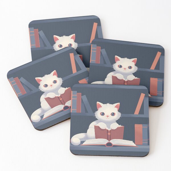 Item preview, Library cats - white cats reading book designed and sold by xiao xuans.
