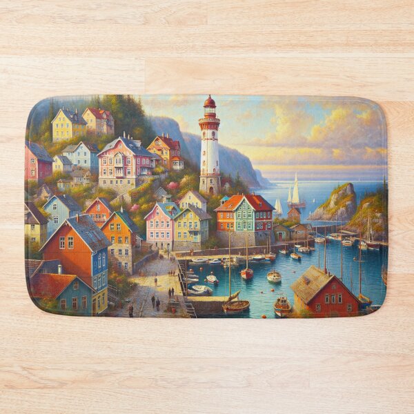 Item preview, Oil Painting Coastal Village designed and sold by InsanseCreation.