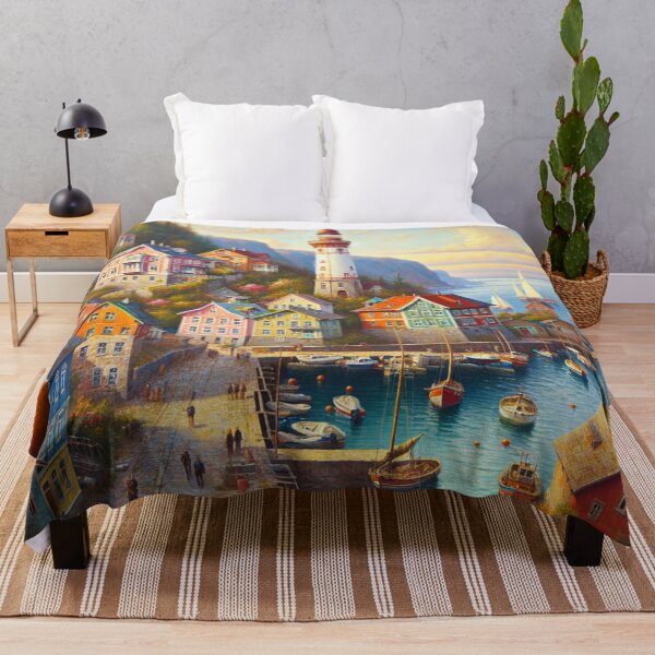 Item preview, Oil Painting Coastal Village designed and sold by InsanseCreation.