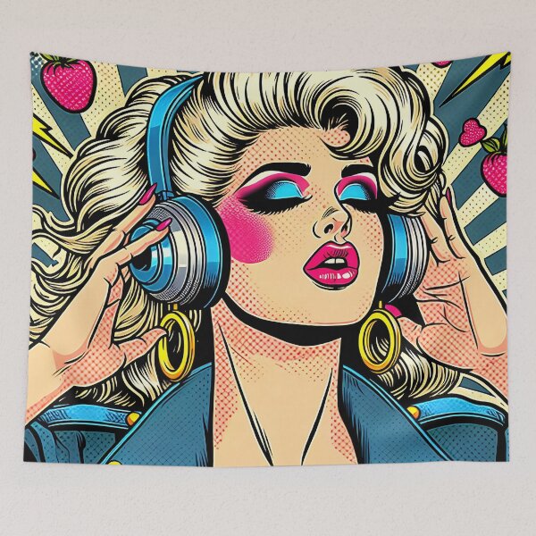 Item preview, Electrifying Pop Art Headphone Gir designed and sold by SportyAndArtful.