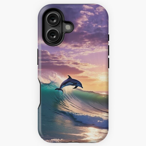 Aperçu de l'œuvre Surf sur les dauphins au coucher du soleil créée et vendue par SublimeMusings.