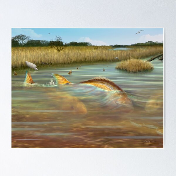 Item preview, Redfish in the salt marsh designed and sold by markericksonart.
