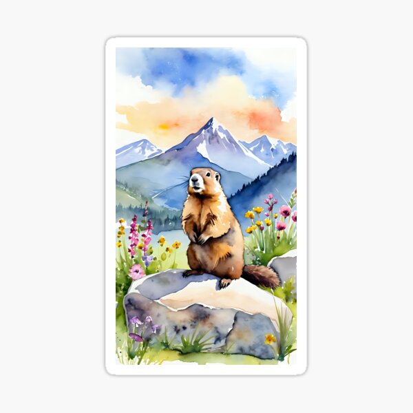 Vista previa del artículo con la obra «Marmota y flores», diseñado y vendido por Nolan6.