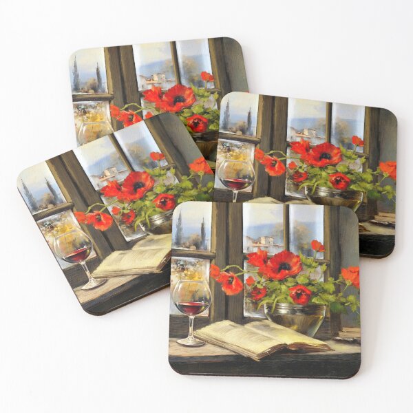 Item preview, Still life with a book, candle, flowers and wine designed and sold by Yaroslav Chyzhevskyi.