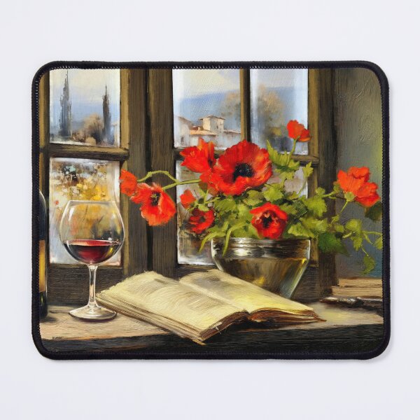 Item preview, Still life with a book, candle, flowers and wine designed and sold by Yaroslav Chyzhevskyi.