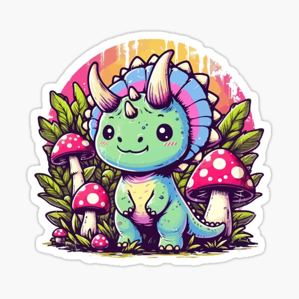 Artikel-Vorschau von Kawaii einfacher Pilzgarten Dinosaurier Triceratops, designt und verkauft von TomFrontierArt.