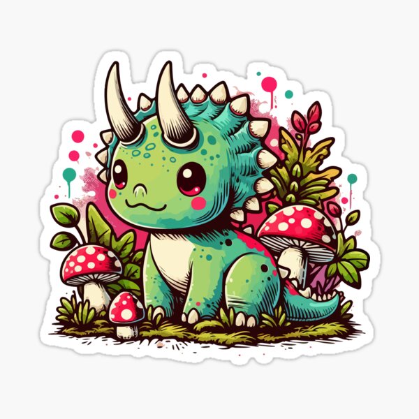 Artikel-Vorschau von Kawaii einfacher Dinosaurier Triceratops Pilzgarten, designt und verkauft von TomFrontierArt.