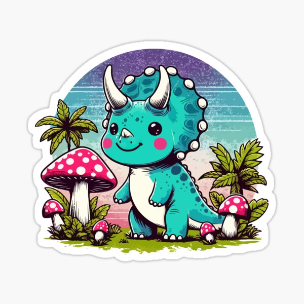 Artikel-Vorschau von Kawaii, einfacher Dinosaurier, Triceratops, In, Pilz, Garten, designt und verkauft von TomFrontierArt.