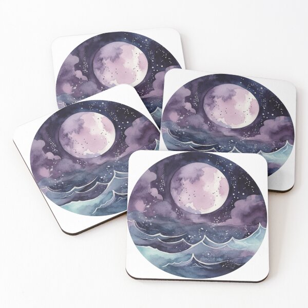 Item preview, Full Moon over the Ocean watercolour designed and sold by Thalassa-Prints.