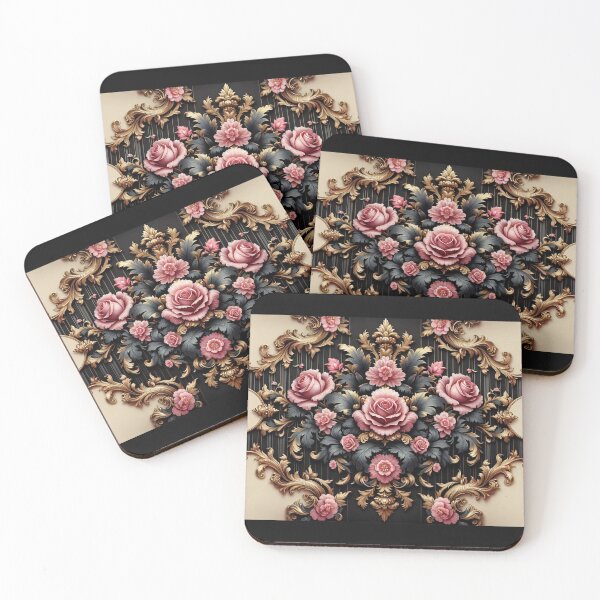 Item preview, Bridgerton Inspired Matte Black & Pink Rococo With Roses designed and sold by DesignsByPrnces.