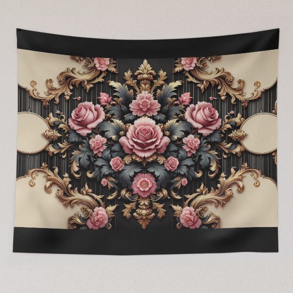 Item preview, Bridgerton Inspired Matte Black & Pink Rococo With Roses designed and sold by DesignsByPrnces.