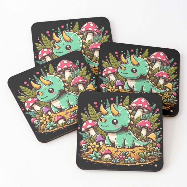 Item preview, Kawaii Dinosaur Triceratops In Mushroom Garden designed and sold by TomFrontierArt.