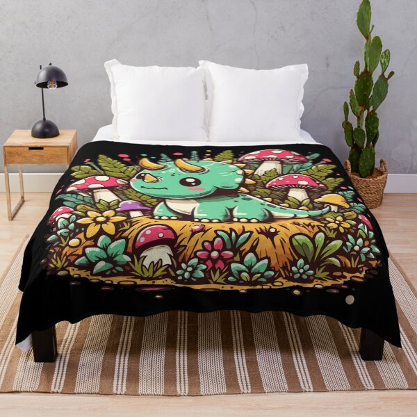 Item preview, Kawaii Dinosaur Triceratops In Mushroom Garden designed and sold by TomFrontierArt.
