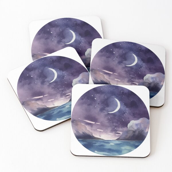 Item preview, Sliver Moon over the Estuary watercolour designed and sold by Thalassa-Prints.