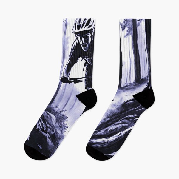 Item preview, Blue and Black Pen Drawing: MTB Rider in the Trees designed and sold by GrizzlyCollective.