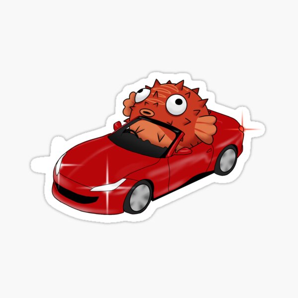 Blowfish Driving a Sports Car Sticker