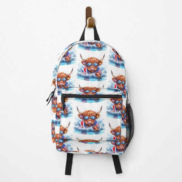 Item preview, Team GB Cute Highland Cow Swimming Event Olympics Colorful Watercolor designed and sold by MaedK.