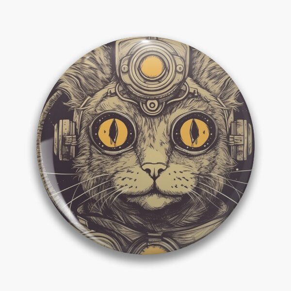 Artikelvorschau, : Steampunk-Katzenillustration mit gelben Augen und mechanischem Getriebe entworfen und verkauft von TIA-shop.