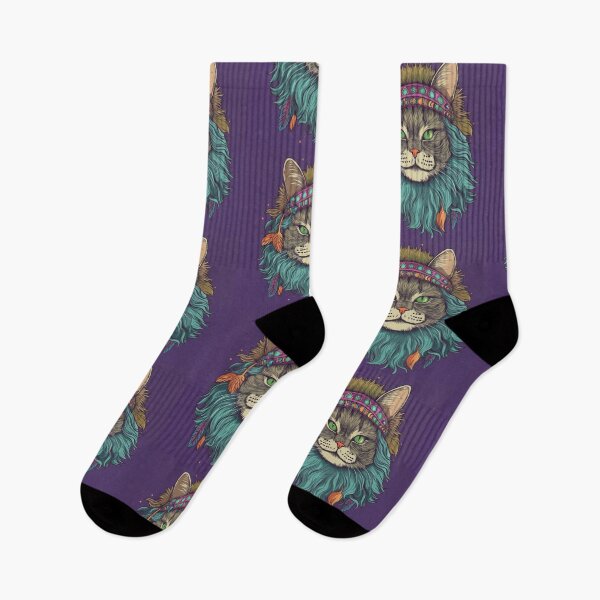 Artikelvorschau, Böhmische Katze mit Stirnband und Federn auf Lila entworfen und verkauft von TIA-shop.