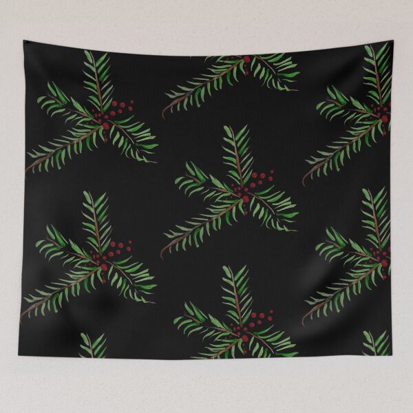 Item preview, Pine tree and berries, black background  designed and sold by Lauracolleen3.