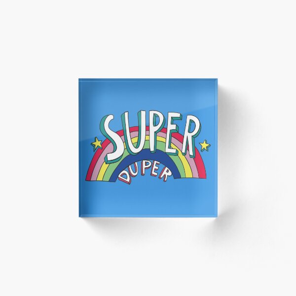 Super Duper Hand Drawn Seventies Style Rainbow Graphic Acrylic Block