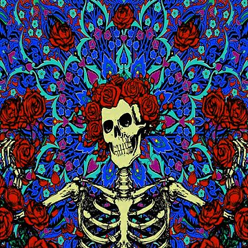 Artwork thumbnail, Psychedelic Grateful day of the dead roses skeleton by Kludoman