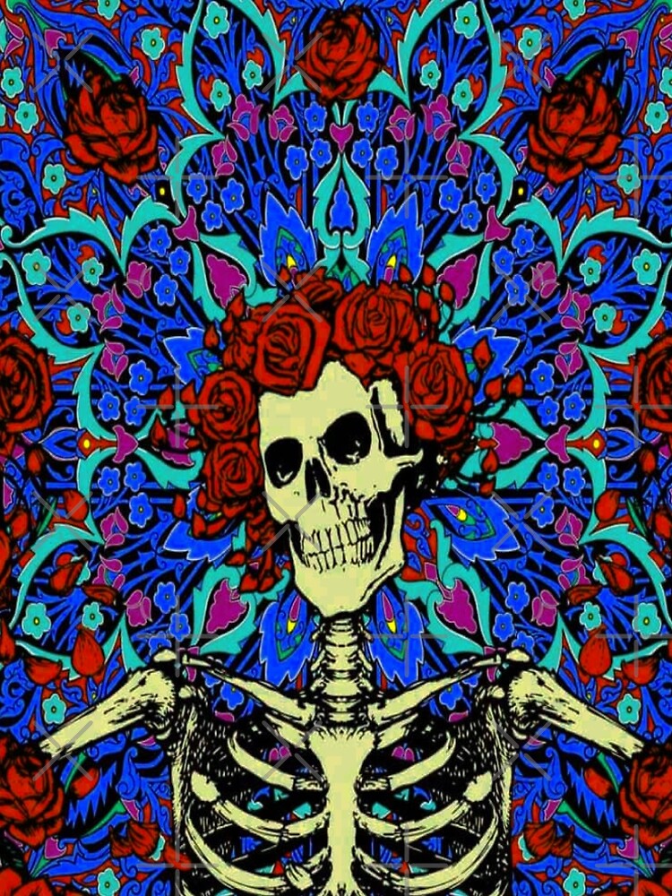 Thumbnail 4 of 4, A-Line Dress, Psychedelic Grateful day of the dead roses skeleton designed and sold by Kludoman.