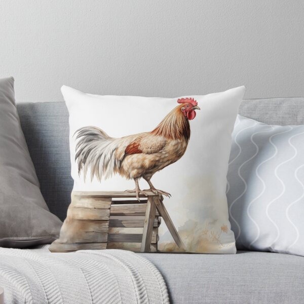 Item preview, Rooster standing on a coop watercolour illlustration designed and sold by Roxane Bay.