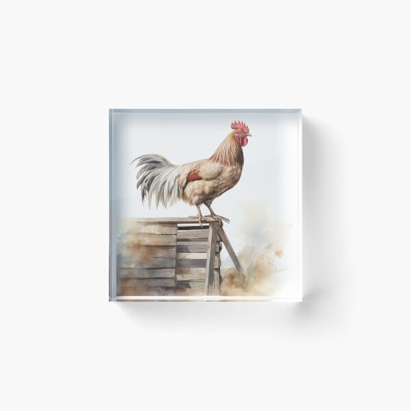 Item preview, Rooster standing on a coop watercolour illlustration designed and sold by Roxane Bay.