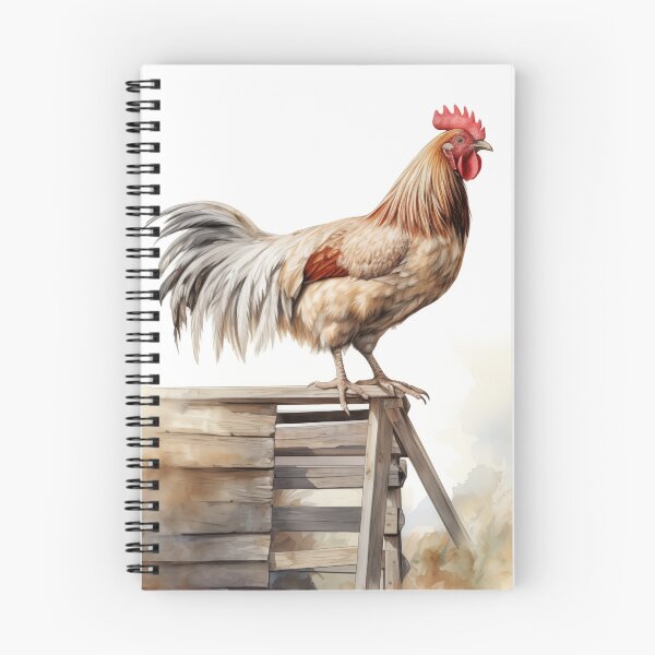 Item preview, Rooster standing on a coop watercolour illlustration designed and sold by Roxane Bay.