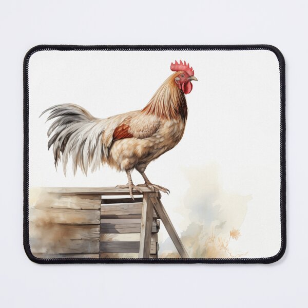 Item preview, Rooster standing on a coop watercolour illlustration designed and sold by Roxane Bay.