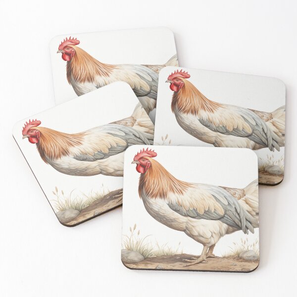 Item preview, White background, watercolour style Rooster illustration designed and sold by Roxane Bay.