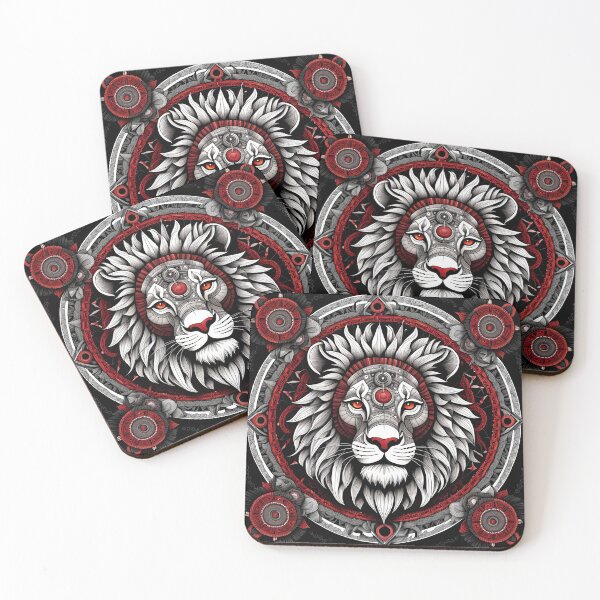 Item preview, Mystical White and Red Lion Mandala designed and sold by MandalasShops.