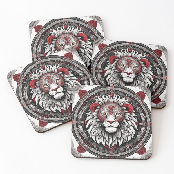 Item preview, Intricate White and Red Lion Mandala designed and sold by MandalasShops.
