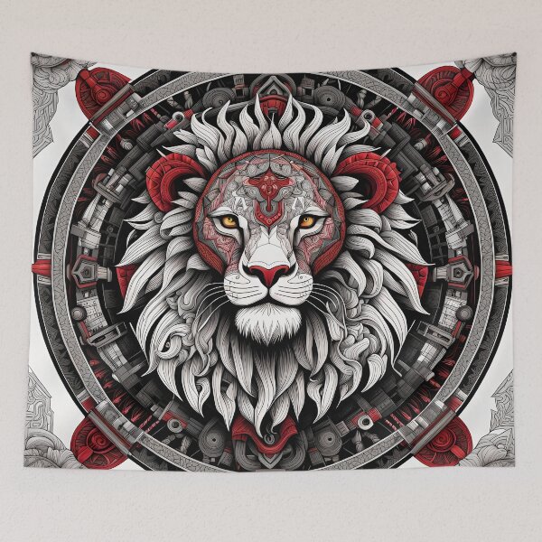 Item preview, Intricate White and Red Lion Mandala designed and sold by MandalasShops.