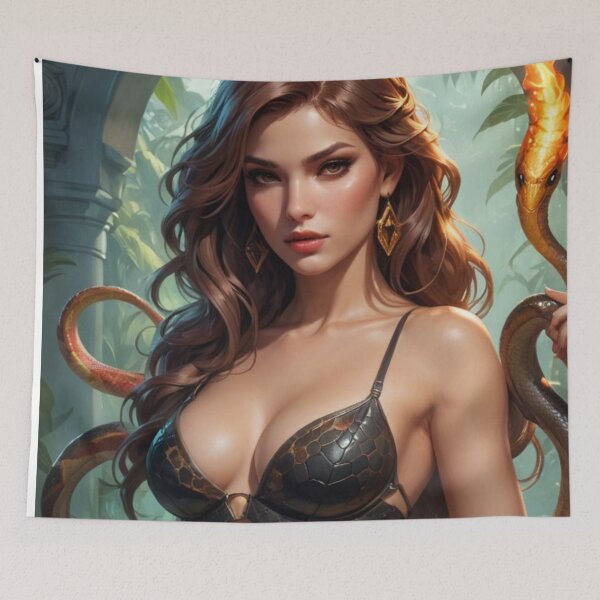 Item preview, Vampire Waifu Girl with Snake and Black Leather Suit in the Jungle designed and sold by UpstreamColor.