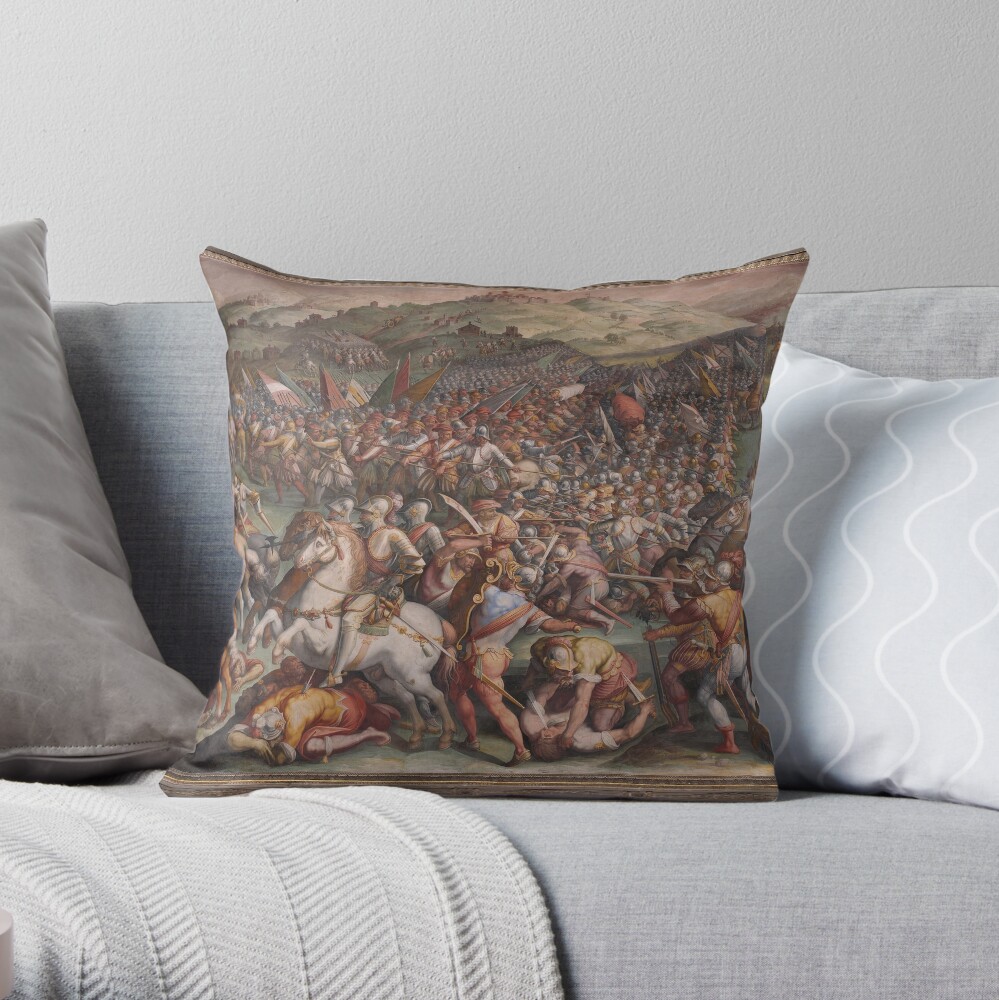 Classic Art The battle of Marciano in Val di Chiana By Giorgio Vasari Throw Pillow