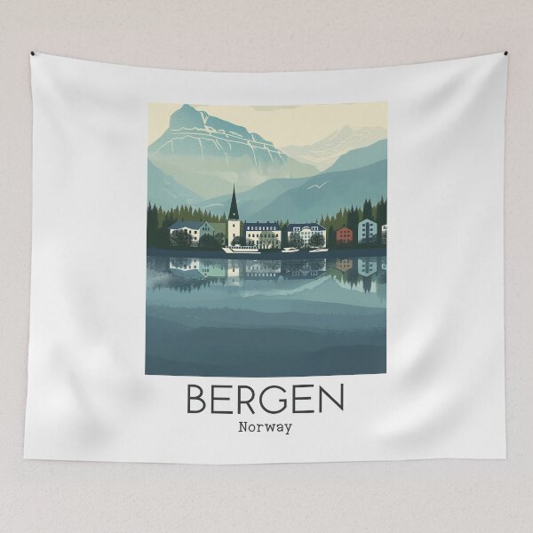 Item preview, A Vintage Travel Illustration of Bergen - Norway  designed and sold by GoodOldVintage.
