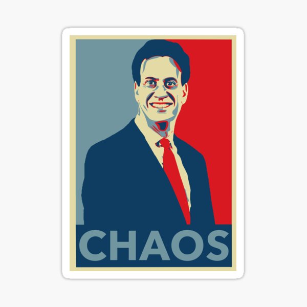 Vista previa del artículo con la obra «Retrato estilizado de Ed Miliband Chaos», diseñado y vendido por Strongleton.