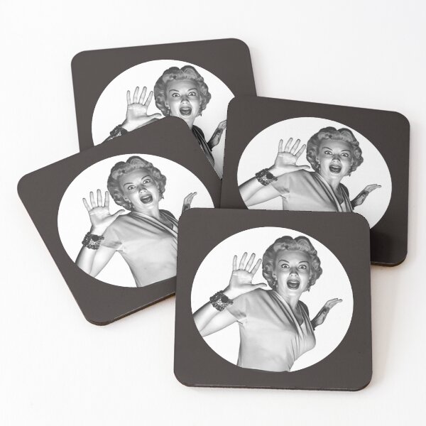 Item preview, 1950s horror movie - woman scream - scared in circle black and white designed and sold by PIXEL POP DESIGNS - Beyond the Norm!.