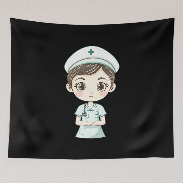 Item preview, Cute Kawaii Nurse With Stethoscope - Black designed and sold by AestheticArtHub.