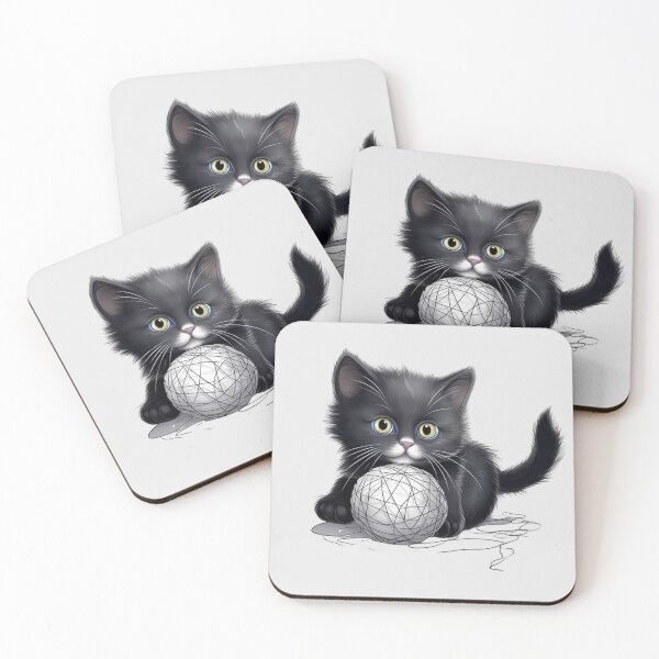 Item preview, black cute Cat Playing Yarn Ball designed and sold by mando24895.