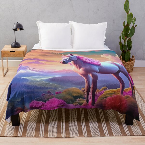 Item preview, Kitschy Unicorn in a kitschy landscape designed and sold by JoanNinjaHen.
